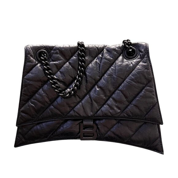 Balenciaga Quilted Black Leather Shoulder Bag With Chain Strap - Picture 1 of 12